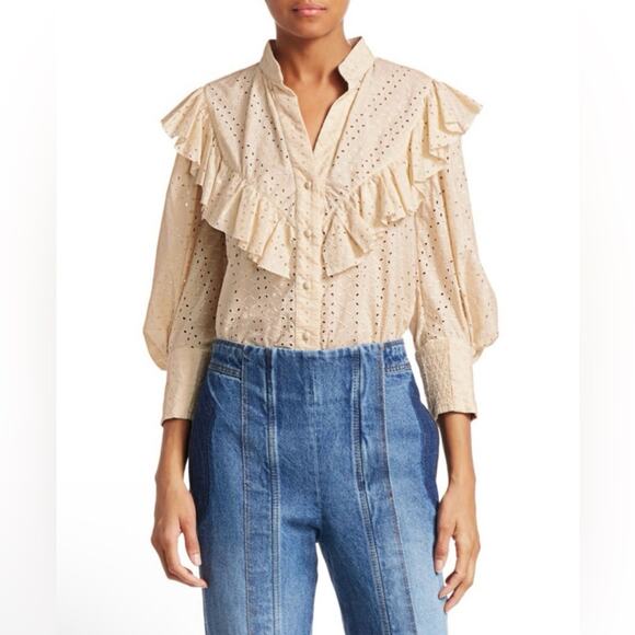 NWT New Johanna Ortiz Ecru Endless Curiosity Long Sleeve Ruffle Blouse Size 4 - Picture 2 of 13